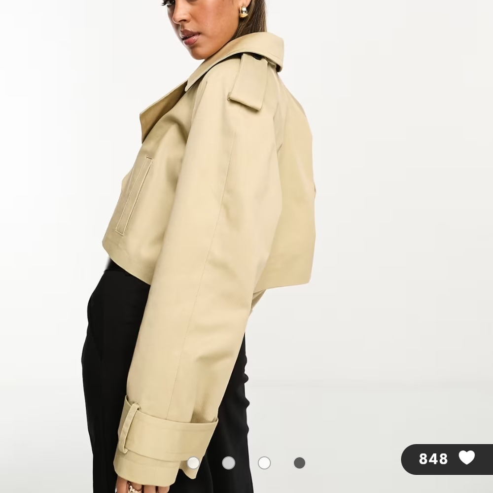 ASOS Beige Double-Breasted Cropped Trench Coat - Picture 4 of 4